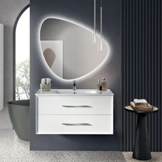 MODO Mobile da bagno sospeso moderno base 100 classic con 2 cassetti e lavabo, bianco opaco