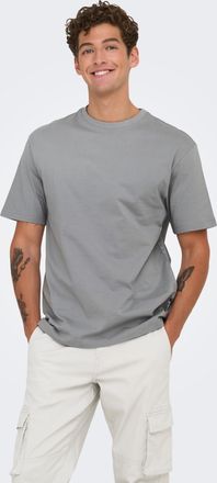 Only & Sons Rundhalsshirt ONLY & SONS ONSFRED RLX SS TEE, Herren, Gr. XXL, grau (ultimate grau), Single Jersey, Obermaterial: 100% Baumwolle, unifarben, relaxed f