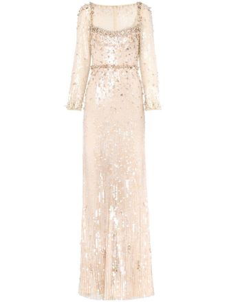Jenny Packham Kestra dress - women - Polyester - 14 - Neutrals