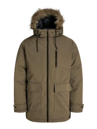 Jack & Jones Parka JACK & JONES JJCHARLIE DETACHABLE FAUX FUR PARKA, Herren, Gr. XXL, braun (elmwood), Web, Obermaterial: 100% Polyester, unifarben, regular fit, J