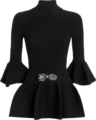 Genny Bow-Embellished Peplum Sweater