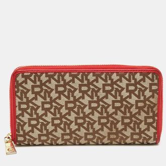 DKNY Dkny Beige/red Monogram Fabric Zip Continental Wallet