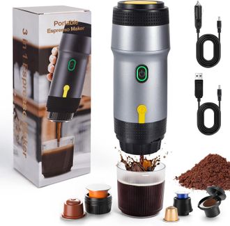 OEM Cafetera Espresso Port&aacute;til 3 En 1, Autocalentable, 12 V, Compatible Con C&aacute;psulas Grandes, C&aacute;psulas Peque&ntilde;as Y Caf&eacute; Molido, Cafetera El&eacute;ctrica De Viaje