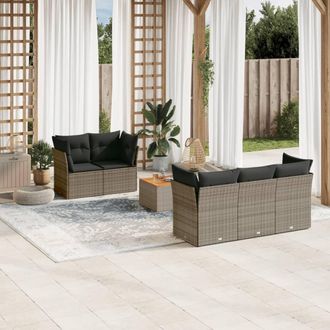 vidaXL Set De Muebles De Jard&iacute;n 6 Pzas Y Cojines Rat&aacute;n Sint&eacute;tico Gris Vidaxl