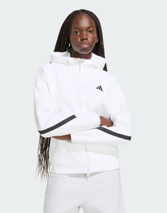 adidas Z.N.E. - Felpa con cappuccio e zip bianca-Bianco