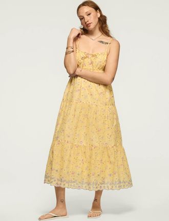 Lucky Brand Womens Printed Eyelet Tiered Midi Dress