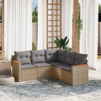 vidaXL Juego De Sof&aacute;s Jard&iacute;n Con Cojines Beige Mezcla 5 Pzas Rat&aacute;n Pe Vidaxl