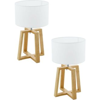 Loops 2 PACK Table Desk Lamp Colour Natural Chrome Shade White Fabric Bulb E27 1x60W