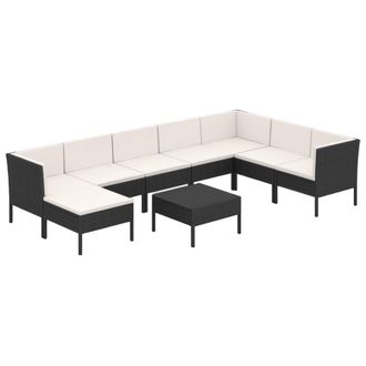 vidaXL 9 Pcs Garden Lounge Set Con Vime Pe Negro