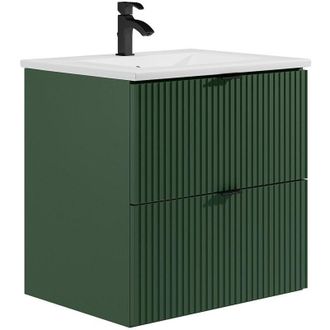 Vente-Unique Mobile per bagno sospeso con scanalature con lavabo ad incasso - Verde opaco - 60 cm - ZEVINI