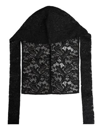 Dolce & Gabbana Womens Black Floral Lace Whole Head Wrap Hat Virgin Wool Cashmere