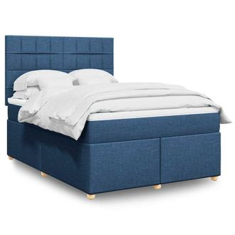 vidaXL Cama Box Spring Con Colch&oacute;n Tela Azul 140x190 Cm Vidaxl