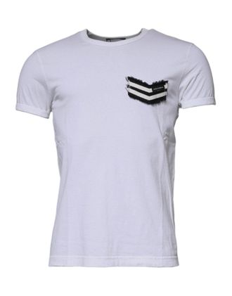 Dolce & Gabbana Mens White Stripes Crew Neck Short Sleeves T-Shirt Cotton