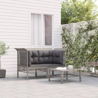 vidaXL Sof&aacute;s De Esquina Jard&iacute;n Con Cojines 2 Uds Rat&aacute;n Sint&eacute;tico Gris Vidaxl