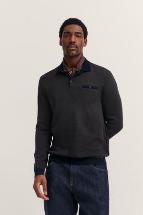 Bugatti Langarm-Poloshirt BUGATTI Modern Fit, Herren, Gr. 4XL, braun (90, braun), 60% Polyester, 40% Baumwolle, unifarben, normal, ohne Ausschnitt, Rippb&uuml;ndch