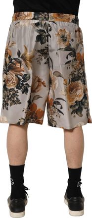 Dolce & Gabbana Beige Floral Print Silk Men Bermuda Shorts