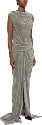 Rick Owens Kleedjes, Dames, Grijs, M, Gala Jurk met Draping en Boothals