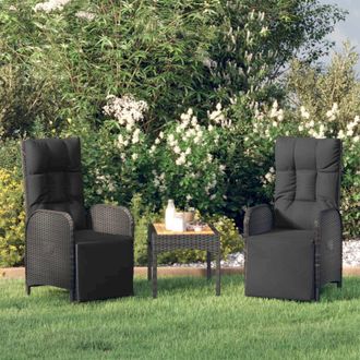 vidaXL Patio Reclining Chairs with Cushions 2 pcs Poly Rattan Black