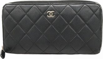 Chanel Black Leather Long Wallet (Bi-Fold) (Pre-Owned)