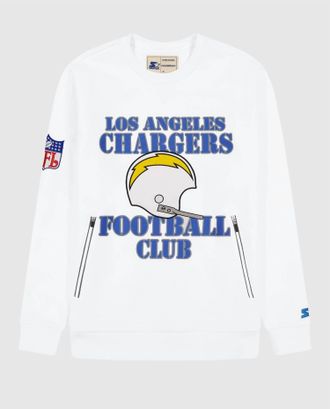 Starter Mens Los Angeles Chargers Crew Neck Sweatshirt With Zip Pockets In White