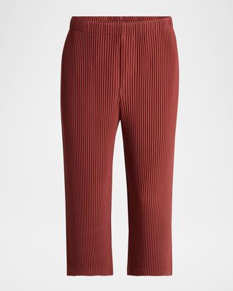 Homme Pliss&eacute; Issey Miyake Men & apos;s Cropped Brown Pleated Trousers