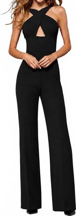 Sherri Hill Criss Cross Open Back Scuba Jumpsuit In Black