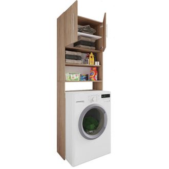 ebuy24 Vcm Lavadora Gabinete Pr&aacute;ctico Gabinete De Superestructura Con Mucho Espacio De Almacenamiento Dimensiones Aprox. B. 64 X Al. 190 X T. 25 Cm Lavadora 