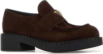 Prada Womens Suede Monk Strap Loafer Brown Calfskin