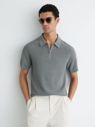 Reiss Sage Textured-knit Half-zip Polo Shirt, Xxl