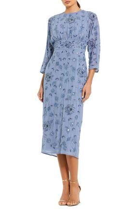 Mac Duggal Womens Floral Embellished Georgette Blouson Midi Dress in Twilight at Nordstrom, Size 14