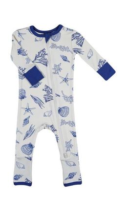 Everly Grey Convertible Romper Fitted Long Sleeve Pajama in Coastal at Nordstrom, Size 12-18M