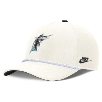 Nike Miami Marlins Cooperstown Rise Nike Mens MLB Adjustable Hat in White | NB45422MFMV-U8F