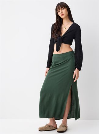 Twik Womens Textured crepe long slit skirt