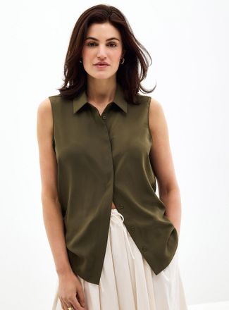 Contemporaine Womens Shirt collar silky cami