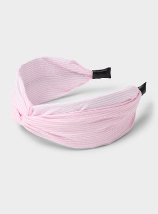 Simons Womens Seersucker striped knotted wide headband