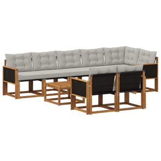 vidaXL Conjunto De Sof&aacute;s De Exterior 9 Pcs Natural Y Gris Claro Vidaxl