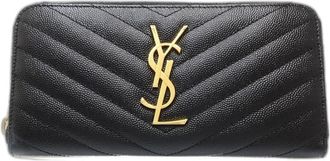 Saint Laurent Black Leather Long Wallet (Bi-Fold) (Pre-Owned)