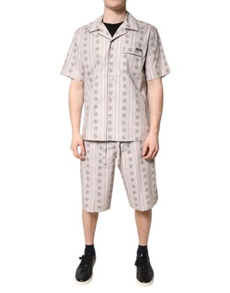 Dolce & Gabbana Beige Floral Print Cotton Men Pajama Set Sleepwear Clothing
