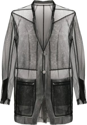 Rick Owens Casual Shirts, male, Black, M, Sheer Buttoned Shirt with Zip Pockets