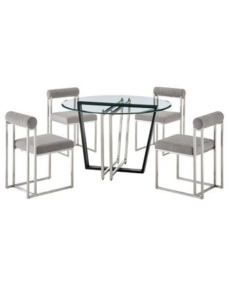 Armen Living Devi Anastasia 5Pc Round Glass Dining Table Set