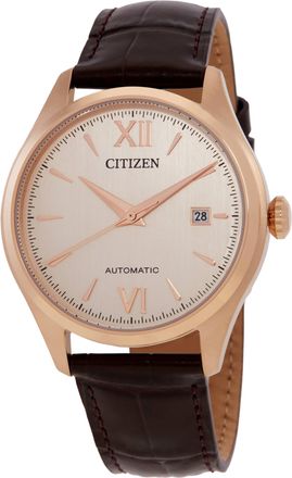 Citizen Automatic Gold Dial Leather Band Mens Watch NJ0243-06A