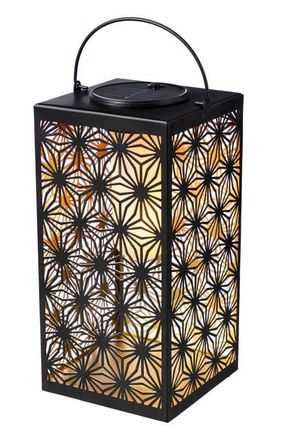 Glitzhome Metal Cutout Pattern Solar Powered Hanging Lantern with LED Light in Black at Nordstrom, Size Medium