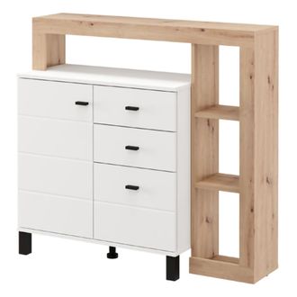Dmora Aparador Coloni, 4 Estantes, 3 Cajones, 1 Puerta, 106x35x101 Cm Blanco Mate