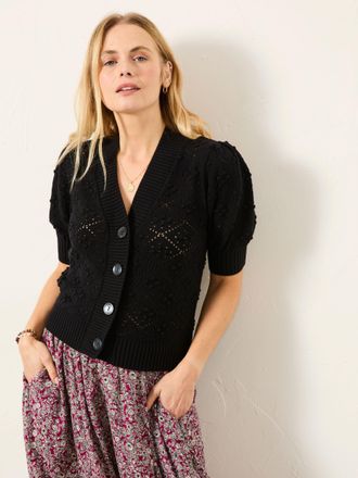 Fat Face FatFace Clover Black Knitted Short Sleeve Cardigan