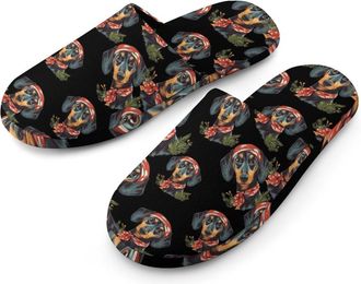 Generic Dachshund with Headband Mens Cotton Slippers Memory Foam Comfort House Shoes Winter Indoor Slipper for Hotel Casa Spa
