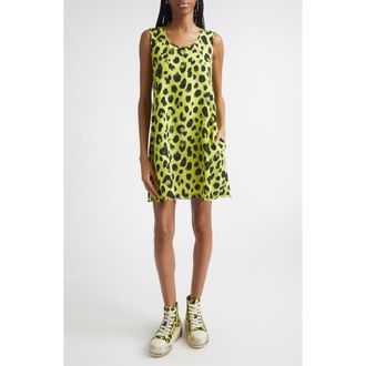 R13 Sleeveless Cheetah Print Cupro Mini Slipdress in Yellow Cheetah Print at Nordstrom, Size X-Small
