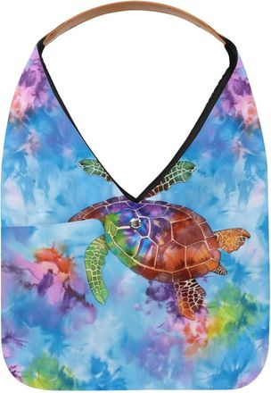 Generic Turtle Tie Dye Pattern Reusable Lightweight Grocery Bags - Foldable Into Compact Pouch, Washable & Sturdy, Multipurpose for Shopping and Travel