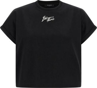Balmain Cropped Cotton Crewneck T-Shirt