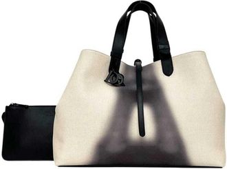 Dior Black White Canvas Leather Tote Bag (Pre-Owned)