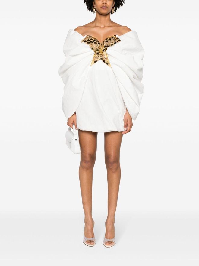 Sfilata Abiti Genny Genny Abito Corto Con Spalle Scoperte Bianco